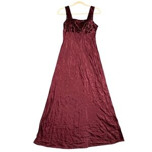Be Smart Vintage 90s Burgundy Velvet Flocked Floral Maxi Dress Gown Womens 11/12
